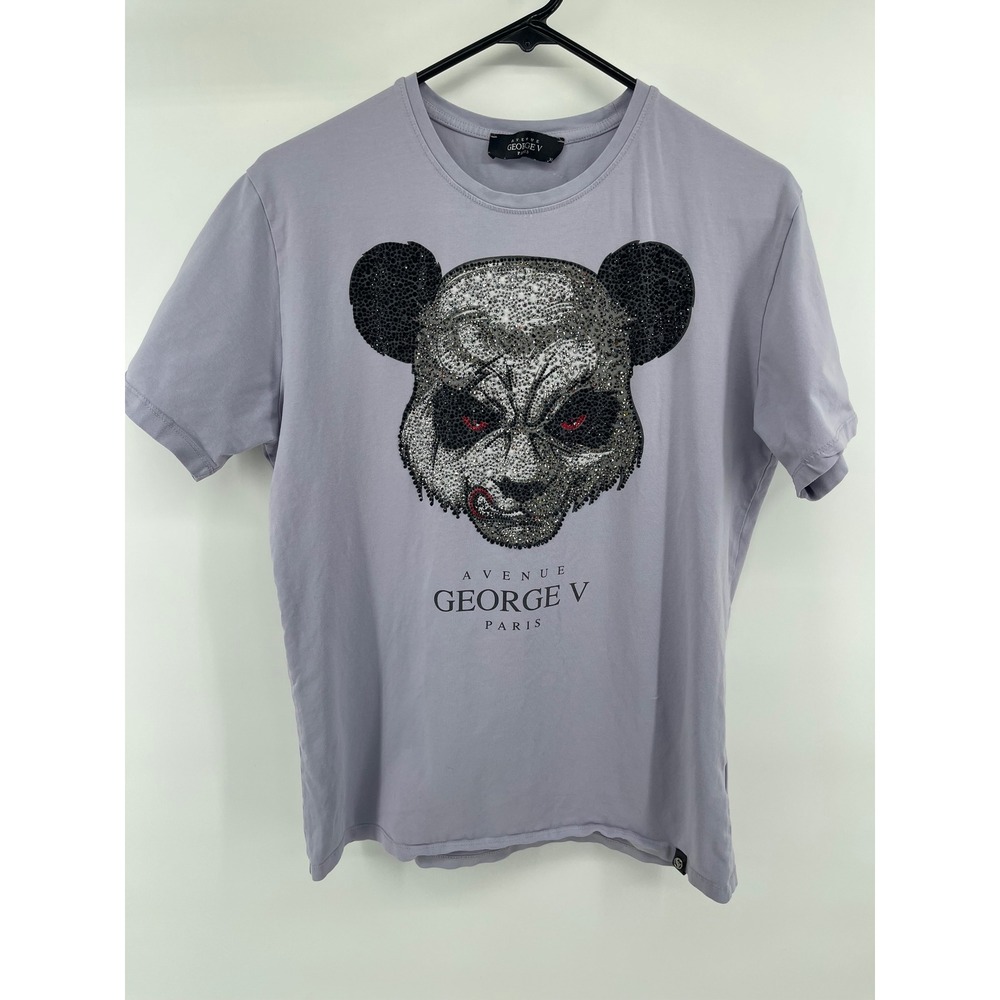 Avenue George V Paris Panda Rhinestone T-Shirt Purple Mens M GV-2214 RPT3